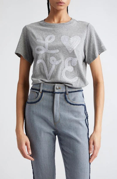 Shop Cinq À Sept Love Heart Embroidered T-shirt In Heather Grey/ White