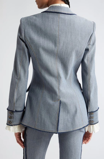 Shop Cinq À Sept Sallie Fringe Detail Cotton Blend Denim Jacket In Light Indigo