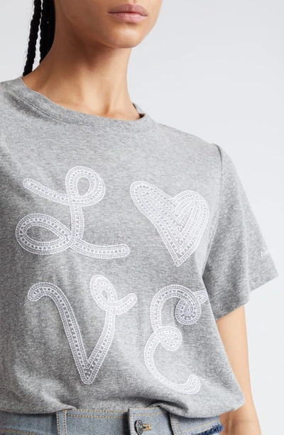 Shop Cinq À Sept Love Heart Embroidered T-shirt In Heather Grey/ White