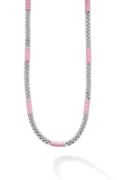 Lagos Pink Caviar Ceramic Station Necklace In Pink