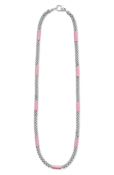 Lagos Pink Caviar Ceramic Station Necklace In Pink