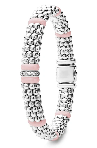 Lagos Pink Caviar Diamond Ceramic Station Bracelet In Pink