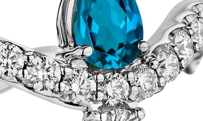 Hueb 18k Mirage White Gold Ring With Vs/gh Diamonds And Blue Topaz In White Gold