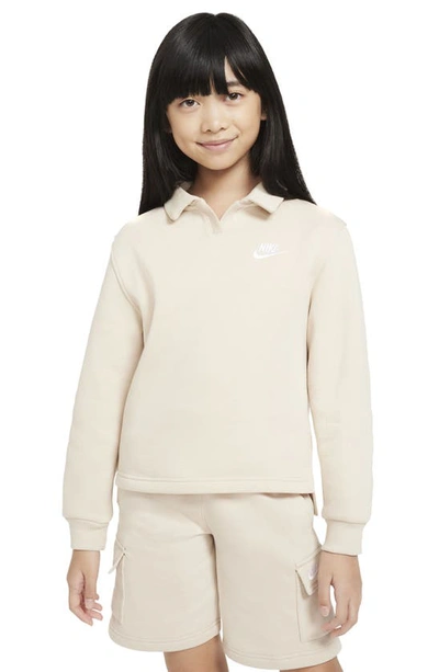Shop Nike Kids' Sportswear Club Fleece Long Sleeve Top In Sanddrift/ White