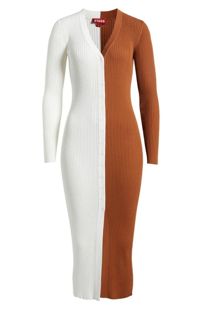 Shop Staud Shoko Colorblock Sweater Dress In Tan/ White