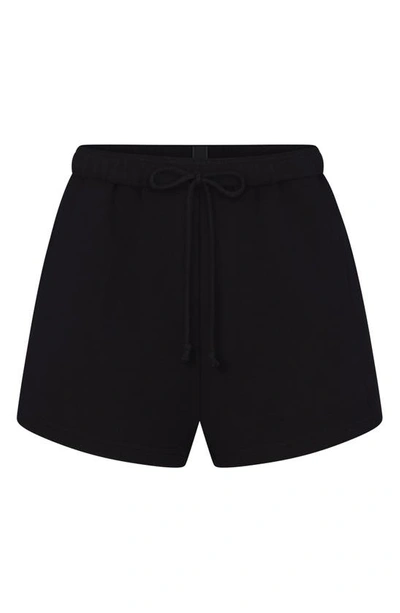 Shop Skims Cotton Blend Fleece Classic Shorts In Onyx