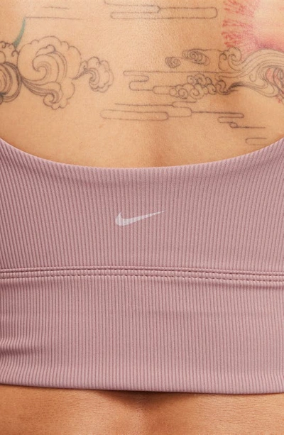 Shop Nike Ribbed Longline Sports Bra In Smokey Mauve/ White