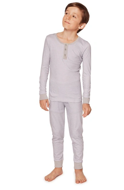 Petite Plume Kids' Stripe Fitted Two-piece Pima Cotton Pajamas In Grey