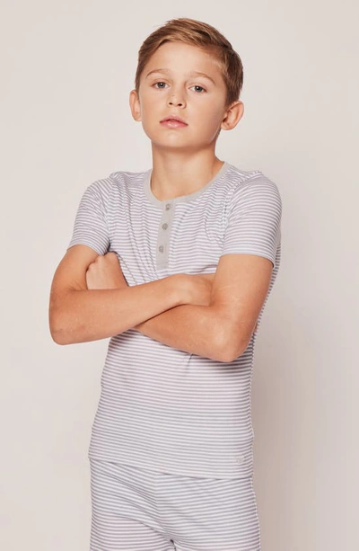 Petite Plume Kids' Stripe Fitted Two-piece Pima Cotton Short Pajamas In Grey