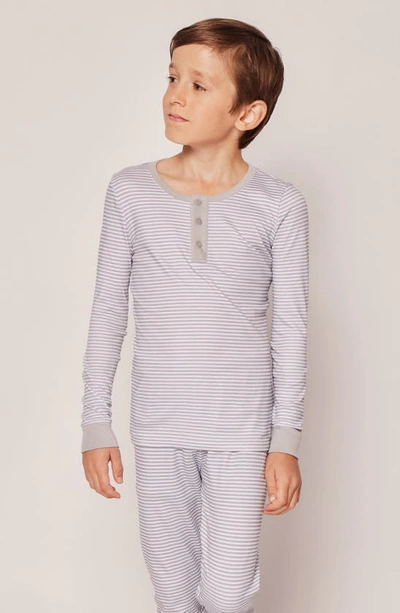 Petite Plume Kids' Stripe Fitted Two-piece Pima Cotton Pajamas In Grey