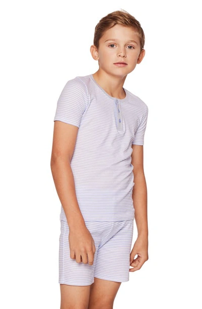 Shop Petite Plume Kids' Fitted Pima Cotton Short Pajamas In Blue