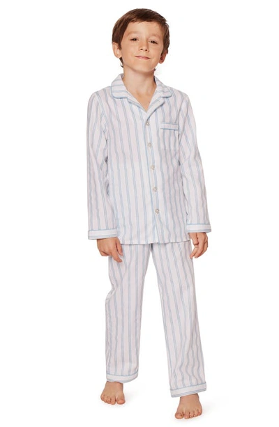 Petite Plume Kids' Blue Stripe Two-piece Pajamas In White