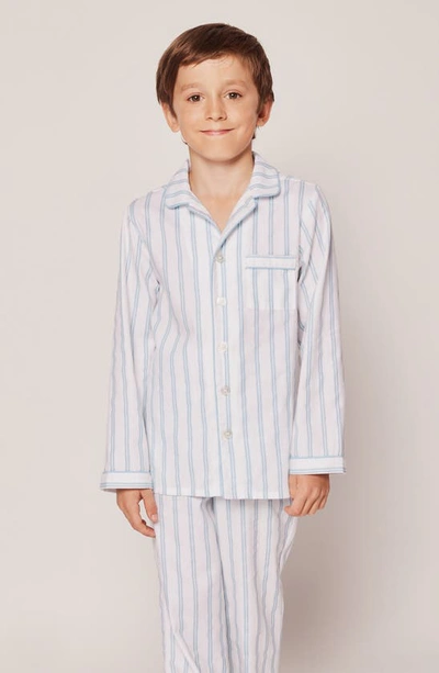 Petite Plume Kids' Blue Stripe Two-piece Pajamas In White