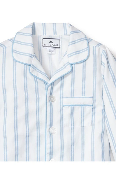 Petite Plume Kids' Blue Stripe Two-piece Pajamas In White