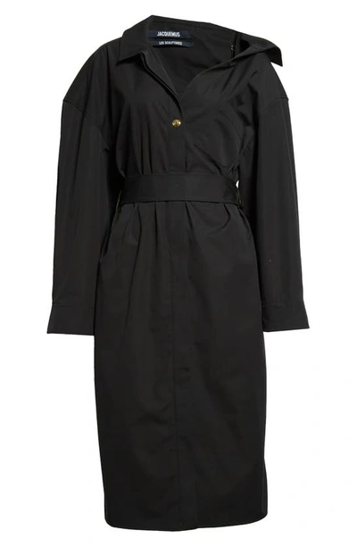 Shop Jacquemus La Robe Chemise Long Sleeve Asymmetric Cotton Poplin Shirtdress In Black