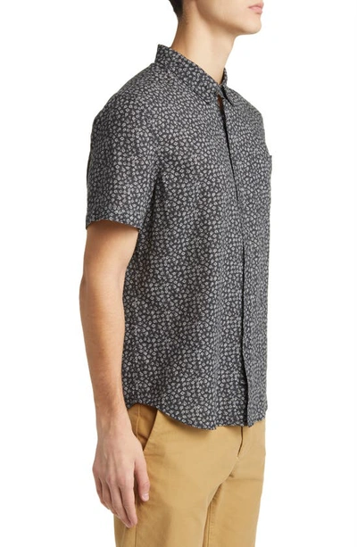 Shop Rails Carson Floral Short Sleeve Linen Blend Button-up Shirt In Flower Cart Onyx