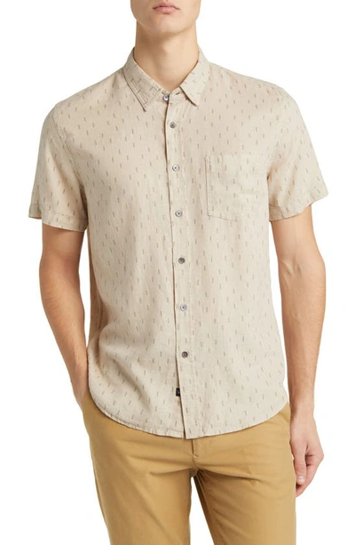 Shop Rails Carson Geo Print Short Sleeve Linen Blend Button-up Shirt In Louis Leaf Khaki