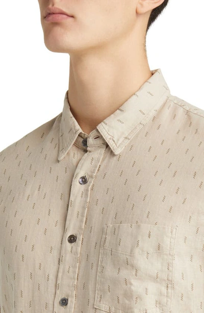 Shop Rails Carson Geo Print Short Sleeve Linen Blend Button-up Shirt In Louis Leaf Khaki