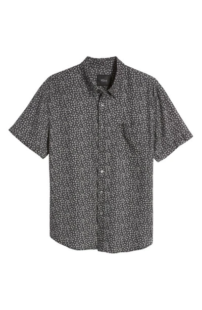 Shop Rails Carson Floral Short Sleeve Linen Blend Button-up Shirt In Flower Cart Onyx