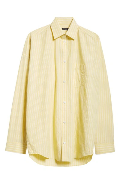Shop Balenciaga Stripe Cocoon Poplin Button-up Shirt In Light Yellow/ White