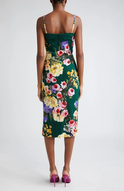 Shop Dolce & Gabbana Floral Print Charmeuse Sheath Dress In Hv4ybgiardino Fdo Verde