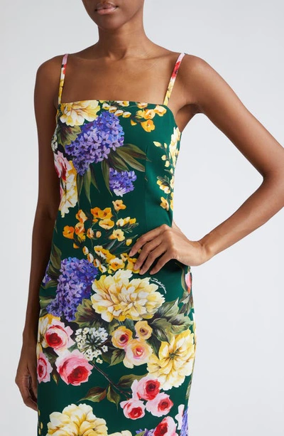 Shop Dolce & Gabbana Floral Print Charmeuse Sheath Dress In Hv4ybgiardino Fdo Verde