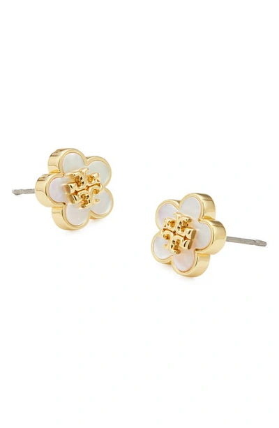Shop Tory Burch Flower Stud Earrings In Tory Gold / Mother Of Pearl