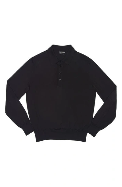 Shop Tom Ford Superfine Sea Island Cotton Polo Sweater In Black