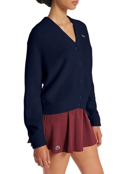 Lacoste Cashmere Blend Cardigan In 166 Marine