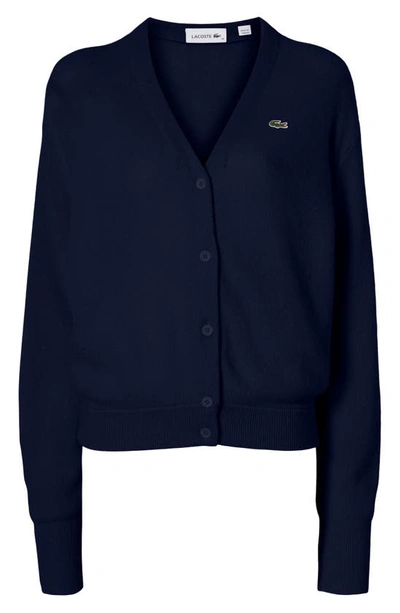 Lacoste Cashmere Blend Cardigan In 166 Marine