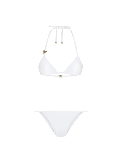 Shop Dolce & Gabbana Logo Bikini Swimsuit In White