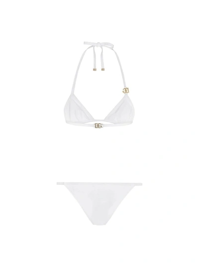 Shop Dolce & Gabbana Logo Bikini Swimsuit In White