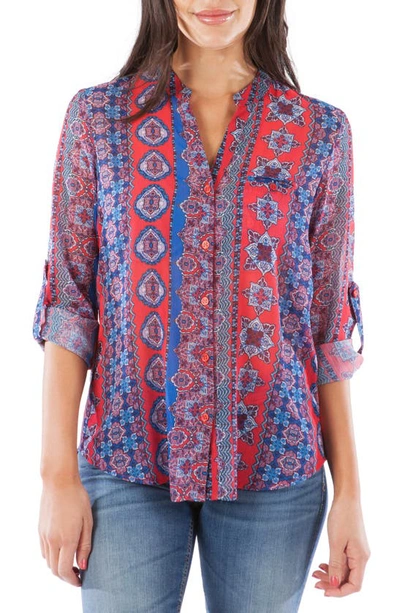 Shop Kut From The Kloth Jasmine Chiffon Button-up Shirt In Temara Stripe Red