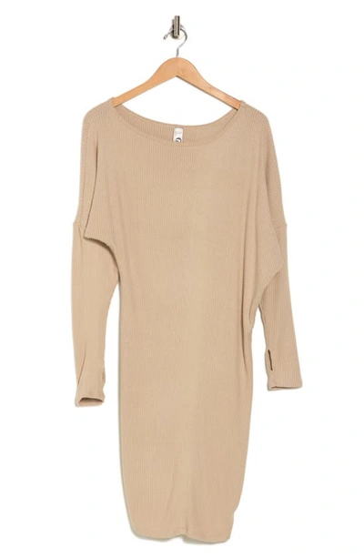 Shop Go Couture Off The Shoulder Long Sleeve Dress In Camel Rib