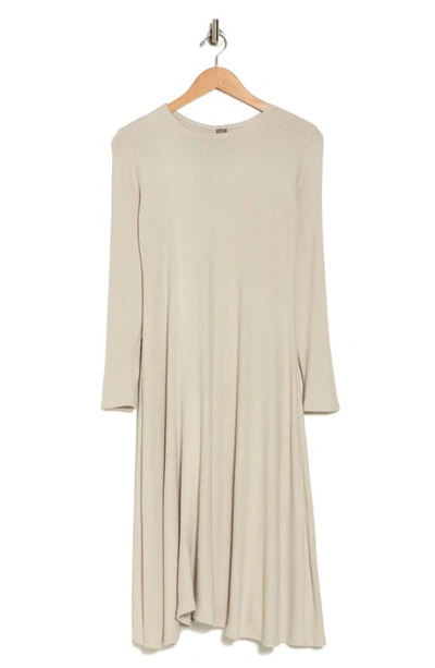 Shop Go Couture Go Modest Long Sleeve Flare Dress In Ash Rib
