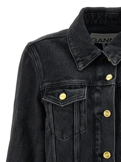 Shop Ganni Cropped Denim Jacket Blazer And Suits Black