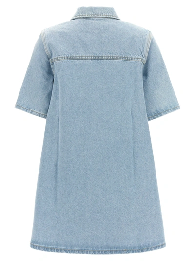 Shop Ganni Denim Mini Dress Dresses Light Blue