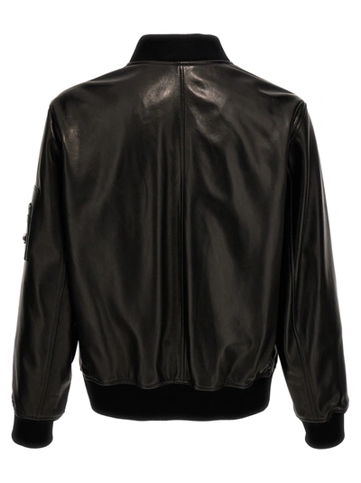 Shop Versace Leather Bomber Jacket Casual Jackets, Parka Black