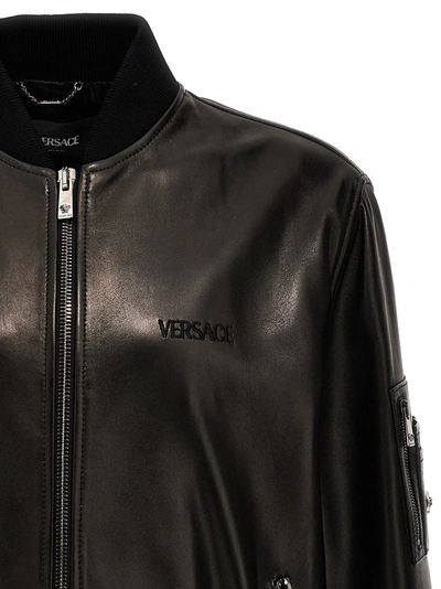Shop Versace Leather Bomber Jacket Casual Jackets, Parka Black