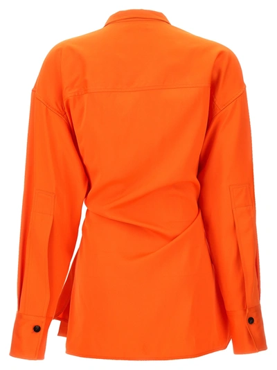 Shop Ferragamo Satin Asymmetric Shirt Shirt, Blouse Orange