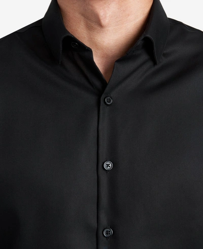 Shop Kenneth Cole Slim-fit Button-down Stretch Dress Shirt With Tek Fit In Black