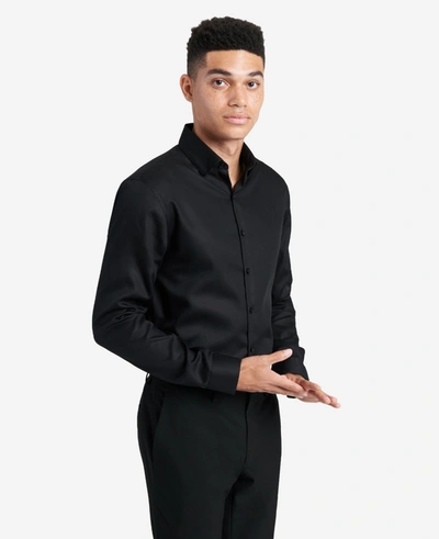 Shop Kenneth Cole Slim-fit Button-down Stretch Dress Shirt With Tek Fit In Black