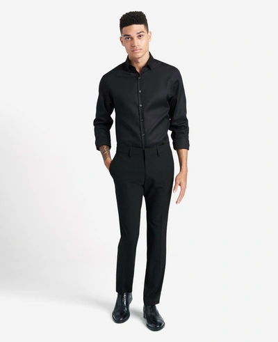 Shop Kenneth Cole Slim-fit Button-down Stretch Dress Shirt With Tek Fit In Black