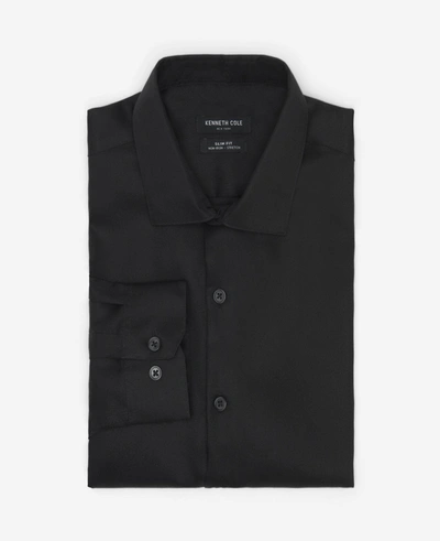 Shop Kenneth Cole Slim-fit Button-down Stretch Dress Shirt With Tek Fit In Black