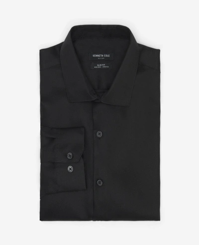 Kenneth Cole Slim-fit Button-down Stretch Dress Shirt With Tek Fit In Black