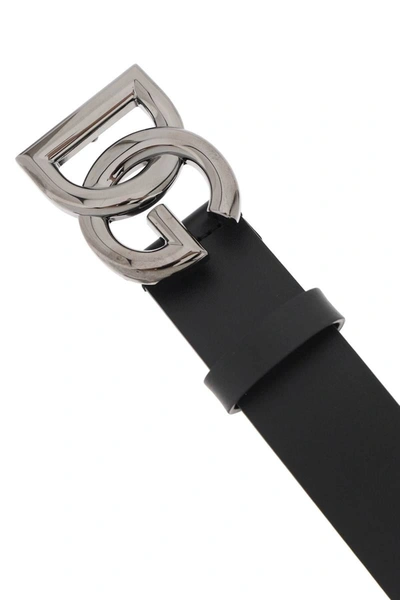 Shop Dolce & Gabbana Lux Leather Belt With Crossed Dg Logo In Black