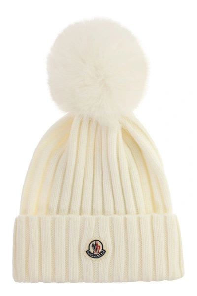 Shop Moncler Hat With Pom-pom In White