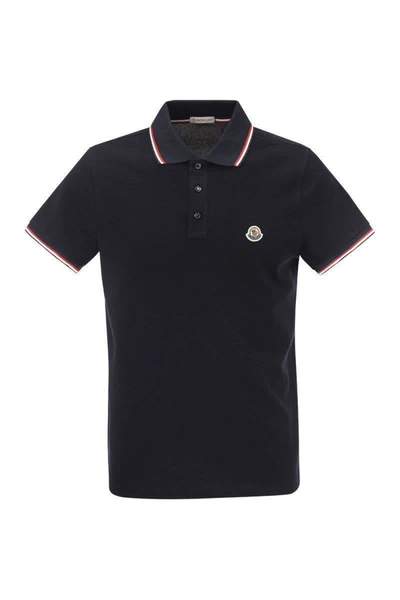Shop Moncler Polo Shirt With Iconic Felt In Blue