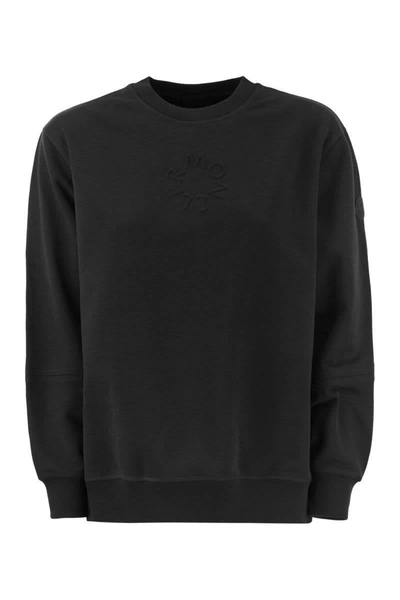 Shop Moncler Sweatshirt With Embossed Logo In Black