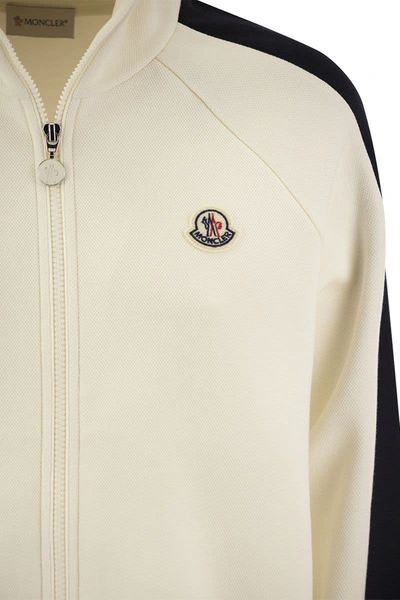 Shop Moncler Zip Sweatshirt In Piqué In White